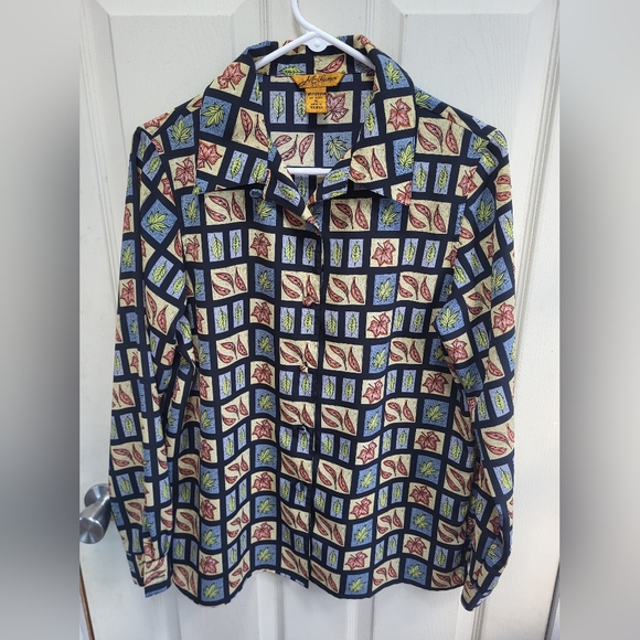 Womens Medium Milano Blouse Buttons Fall Leaves - Picture 1 of 5